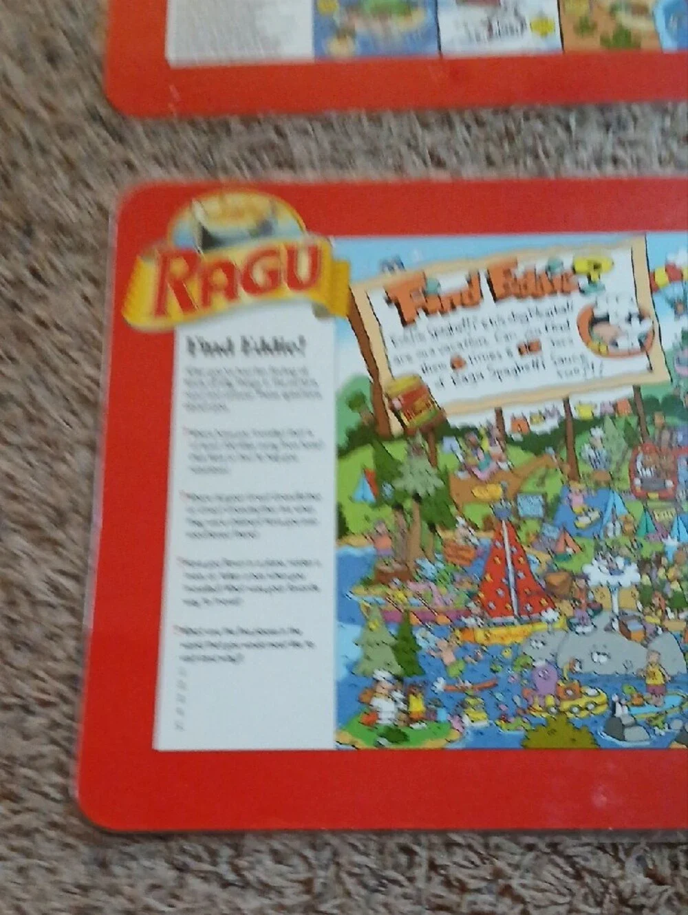 Kids' Find Eddie Puzzle Playmat - Red Set Of 2 Placemats